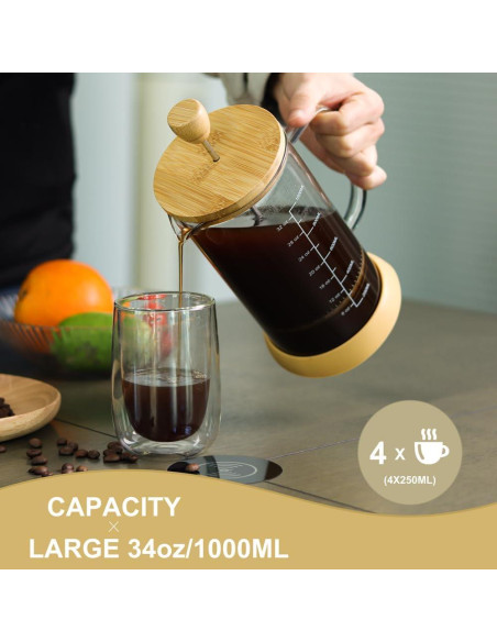 Cafetera Prensa Francesa wedrink 1000ml Vidrio Borosilicato