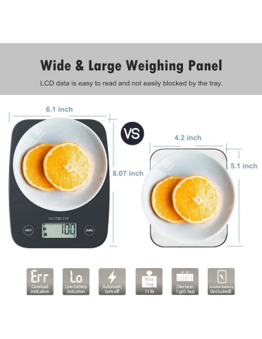 Balanza Digital de Cocina NUTRI FIT 5kg LCD Precisión 1g