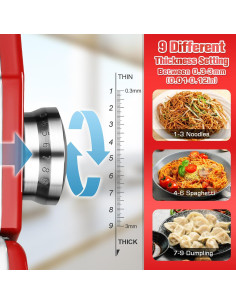 Sailnovo Máquina de Hacer Pasta Manual 2 en 1 con 9 Grosor 2