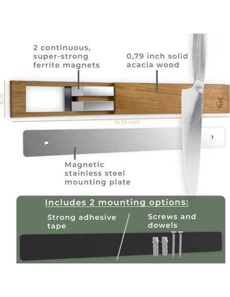 Tira Magnética para Cuchillos WALDWERK 15.7x5.1cm Madera Acacia