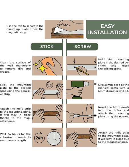Tira Magnética para Cuchillos WALDWERK 15.7x5.1cm Madera Acacia