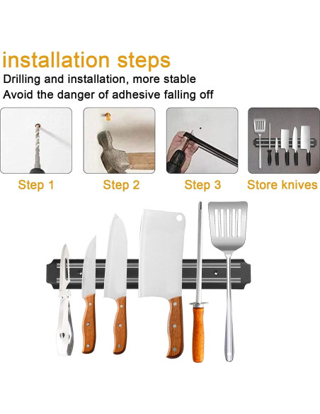 Soporte Magnético para Cuchillos AEYTLOI 38cm Acero Inoxidable Negro