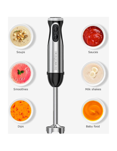 Batidora de Inmersión Bonsenkitchen 500W 20 Velocidades Acero Inoxidable