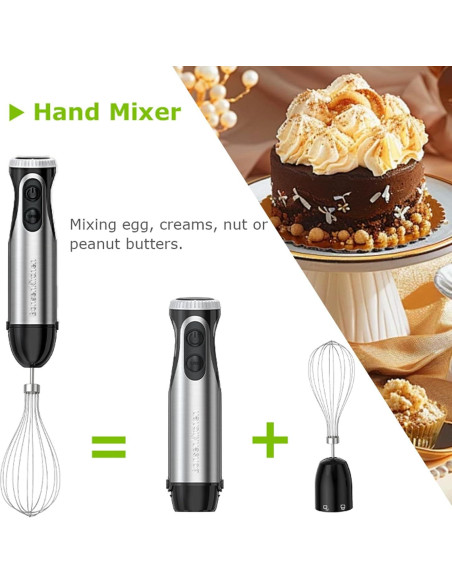 Batidora de Inmersión Bonsenkitchen 500W 20 Velocidades Acero Inoxidable