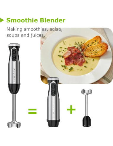 Batidora de Inmersión Bonsenkitchen 500W 20 Velocidades Acero Inoxidable