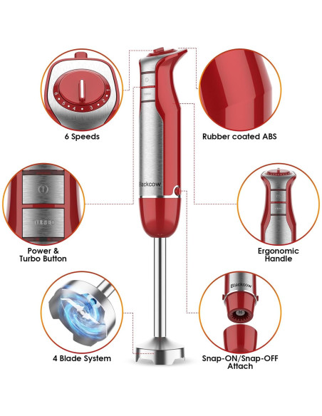 Batidora de Inmersión Blackcow 800W 6 Velocidades con Accesorios Batidora de Inmersión Blackcow 800W 6 Velocidades con Accesorios