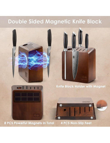 Bloque Magnético para Cuchillos SHAN ZU de Madera Acacia 23.9x9.7 cm