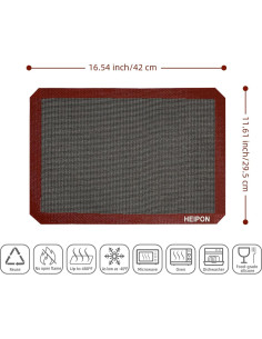 Alfombrilla de Hornear Silicona HEIPON 42x29.5cm Antiadherente 2pcs 2