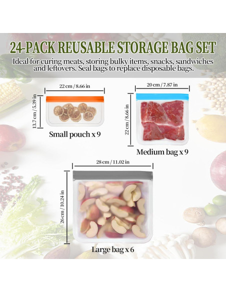Paquete de 24 Bolsas de Almacenamiento Reutilizables Xiholeruf Paquete de 24 Bolsas de Almacenamiento Reutilizables Xiholeruf