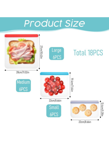 18 Bolsas de Silicona Reutilizables Ptwola a Prueba de Fugas