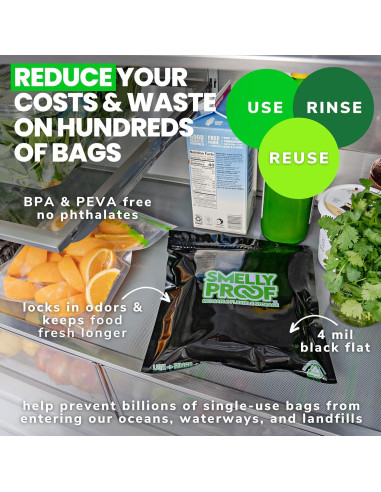 10 Bolsas Reutilizables Smelly Proof Negras 8.5" x 10" a Prueba de Olores
