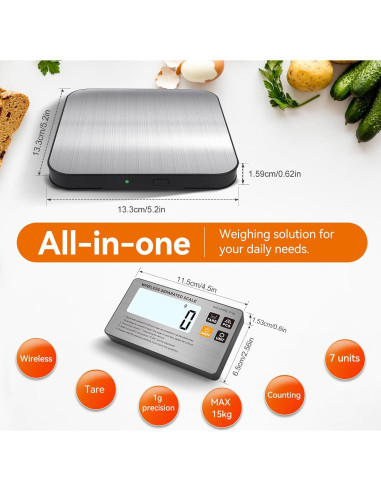 Báscula de Cocina Inalámbrica SHGMEET 15 kg Digital LCD