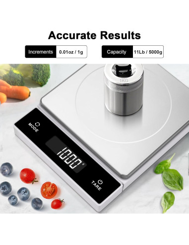 Báscula Digital de Cocina THINKSCALE 5kg Acero Inoxidable Pantalla Desplegable