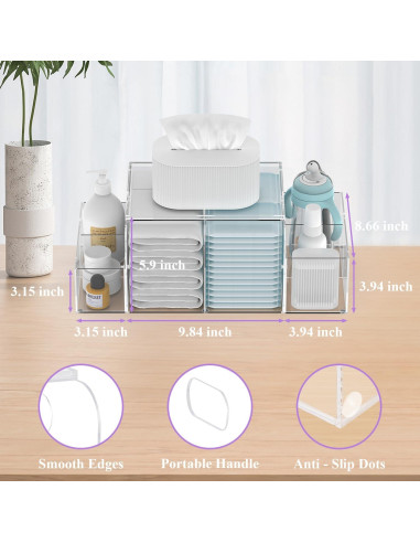 Caddy de Pañales Acrílico Jumyee, Organizador Desmontable 43.69x22.10cm