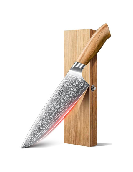 Cuchillo de Chef Emojoy 20.32 cm Damasco Acero Japonés Mango Olivo