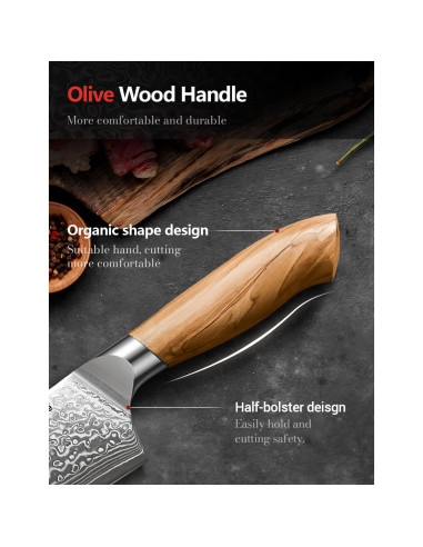 Cuchillo de Chef Emojoy 20.32 cm Damasco Acero Japonés Mango Olivo