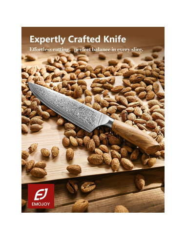 Cuchillo de Chef Emojoy 20.32 cm Damasco Acero Japonés Mango Olivo