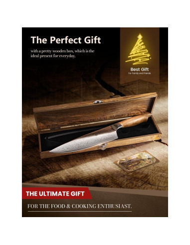 Cuchillo de Chef Emojoy 20.32 cm Damasco Acero Japonés Mango Olivo