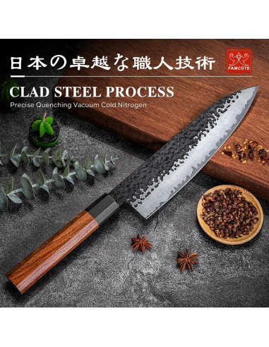 Cuchillo de Chef FAMCÚTE 20.32 cm Forjado 5 Capas Acero Alto Carbono