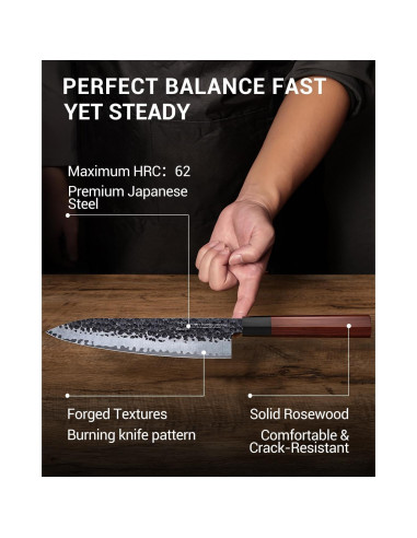 Cuchillo de Chef FAMCÚTE 20.32 cm Forjado 5 Capas Acero Alto Carbono