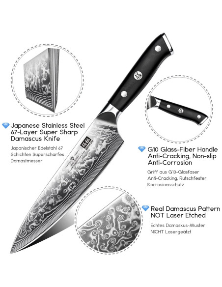 Cuchillo de Chef SHAN ZU 20.32 cm Acero Damasco 67 Capas