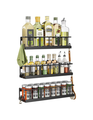 Estante de Especias Montado en Pared Bunoxea 3 Paquete Negro