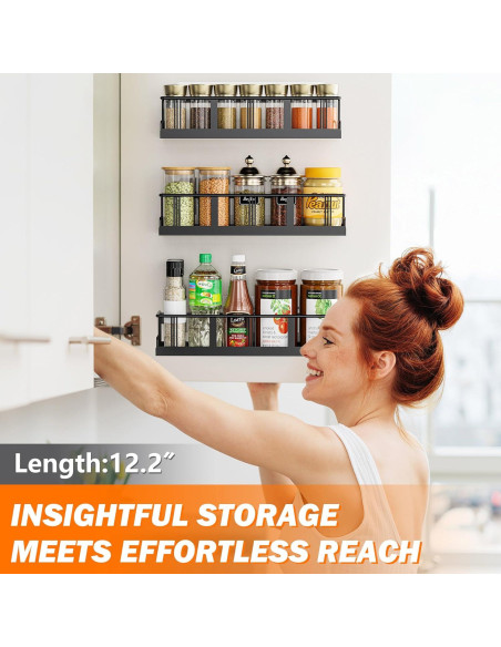 Estante de Especias Montado en Pared Bunoxea 3 Paquete Negro Estante de Especias Montado en Pared Bunoxea 3 Paquete Negro