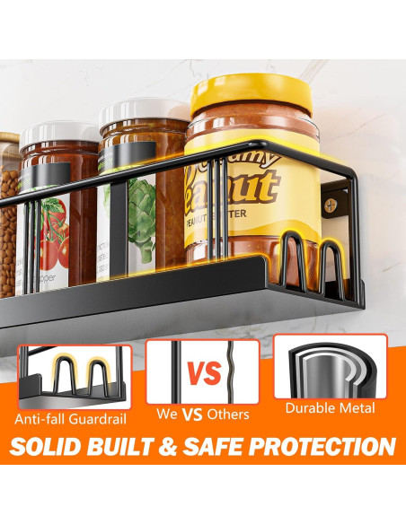 Estante de Especias Montado en Pared Bunoxea 3 Paquete Negro Estante de Especias Montado en Pared Bunoxea 3 Paquete Negro
