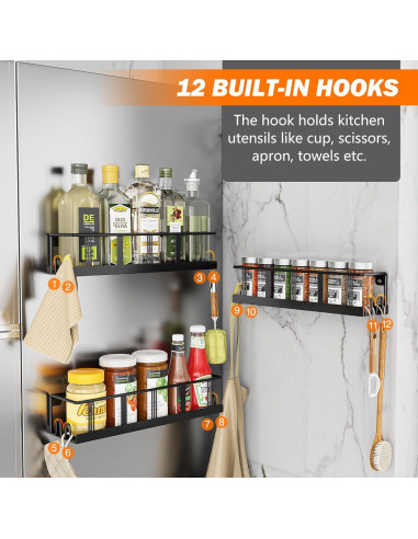 Estante de Especias Montado en Pared Bunoxea 3 Paquete Negro