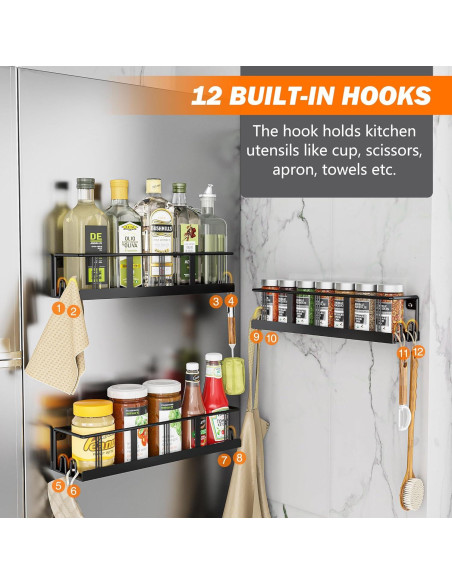 Estante de Especias Montado en Pared Bunoxea 3 Paquete Negro Estante de Especias Montado en Pared Bunoxea 3 Paquete Negro