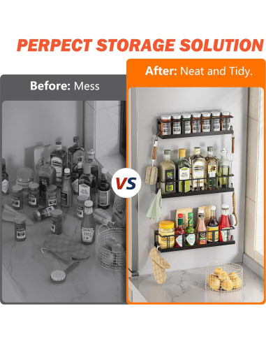 Estante de Especias Montado en Pared Bunoxea 3 Paquete Negro