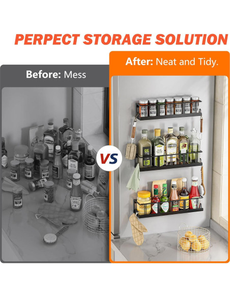 Estante de Especias Montado en Pared Bunoxea 3 Paquete Negro Estante de Especias Montado en Pared Bunoxea 3 Paquete Negro