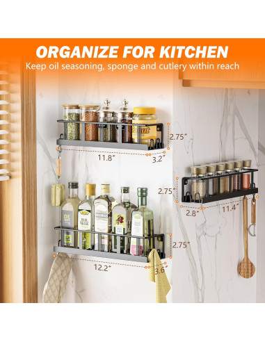 Estante de Especias Montado en Pared Bunoxea 3 Paquete Negro