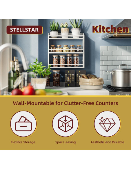 Estante de Especias de Bambú STELLSTAR 3 Niveles Blanco 40cm