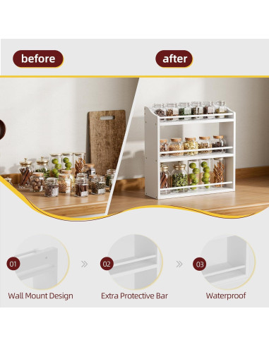 Estante de Especias de Bambú STELLSTAR 3 Niveles Blanco 40cm