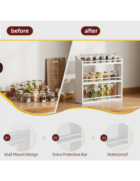 Estante de Especias de Bambú STELLSTAR 3 Niveles Blanco 40cm