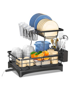 Escurridor de Platos Miklife 2 Niveles Acero Inoxidable Grande