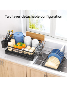 Escurridor de Platos Miklife 2 Niveles Acero Inoxidable Grande 2