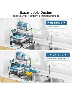 Estante de Secado de Platos Grande GSlife Negro 2 Niveles 2