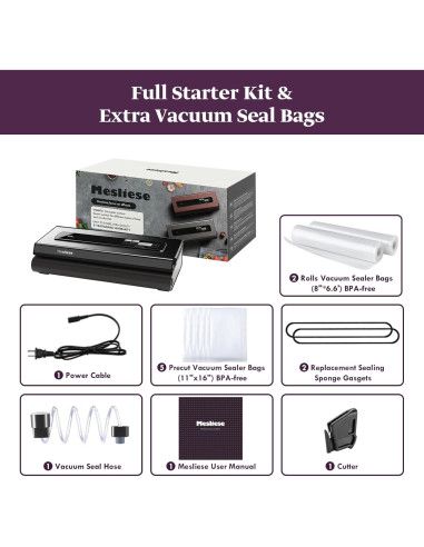 Máquina de Sellado al Vacío Mesliese 90Kpa 6-en-1 Compacta