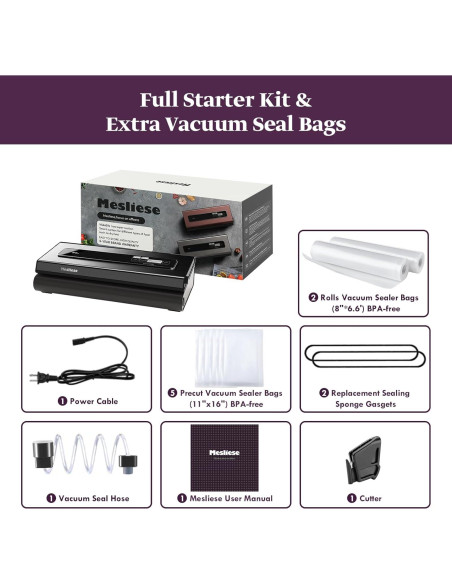 Máquina de Sellado al Vacío Mesliese 90Kpa 6-en-1 Compacta