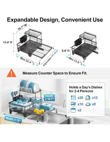 Estante de Secado de Platos Grande GSlife Negro 2 Niveles