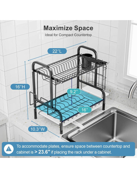 Escurridor de Platos iSPECLE 2 Niveles Acero Inoxidable Negro