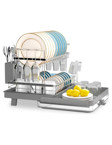 Estante para Secar Platos SUSTEAS Expandible 2 Niveles Gris