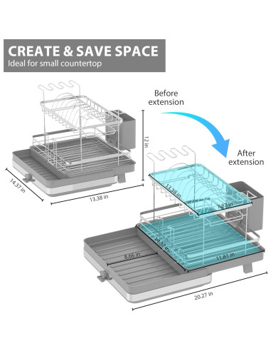 Estante para Secar Platos SUSTEAS Expandible 2 Niveles Gris