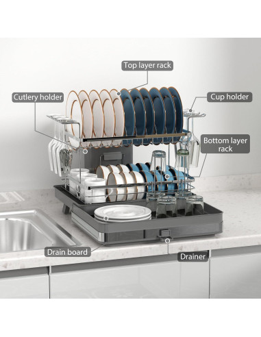 Estante para Secar Platos SUSTEAS Expandible 2 Niveles Gris