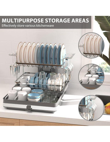 Estante para Secar Platos SUSTEAS Expandible 2 Niveles Gris