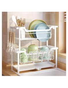 Escurridor de Platos KOSIWU 2 Niveles Acero Inoxidable Blanco