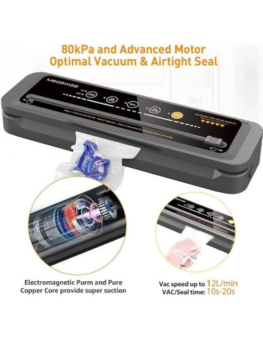 Máquina Selladora al Vacío MegaWise VS6620 - 80kPa, Automática, Incluye Bolsas