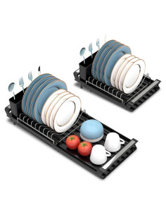 Escurridor de Platos Pukomc Pequeño Plegable Acero Inoxidable Negro